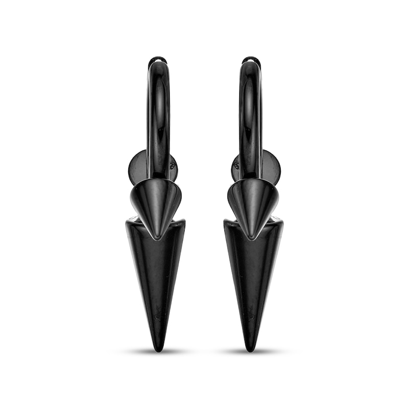 Main Image 2 of Men's Elongated Spike Hoop Earrings Black Ion-Plated Stainless Steel