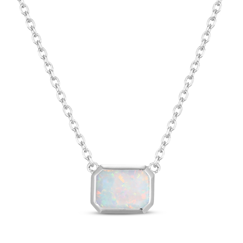 Main Image 1 of STUDIO BY KAY Emerald-Cut Lab-Created Opal Bezel-Set Solitaire Necklace Sterling Silver 18"