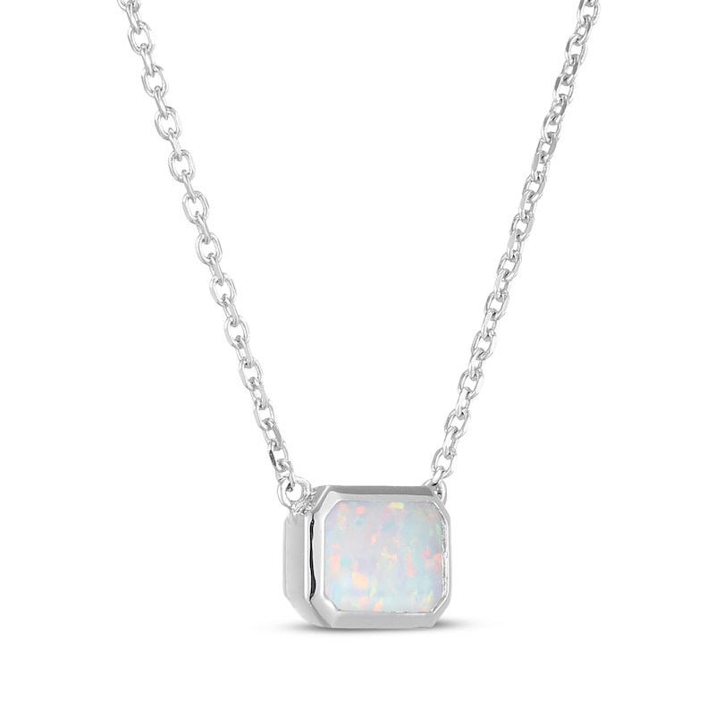 Main Image 2 of STUDIO BY KAY Emerald-Cut Lab-Created Opal Bezel-Set Solitaire Necklace Sterling Silver 18"