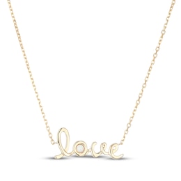 Lab-Created Opal "Love" Script Necklace 10K Yellow Gold 18"