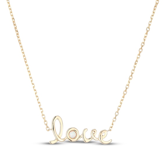 Lab-Created Opal "Love" Script Necklace 10K Yellow Gold 18"