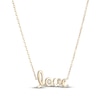 Thumbnail Image 2 of Lab-Created Opal "Love" Script Necklace 10K Yellow Gold 18"
