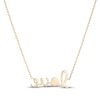 Thumbnail Image 3 of Lab-Created Opal "Love" Script Necklace 10K Yellow Gold 18"