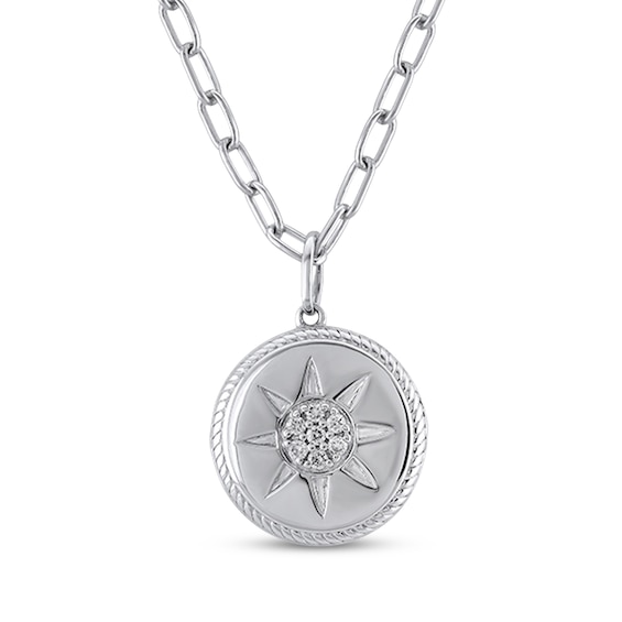 Multi-Diamond Sun Locket Necklace 1/10 ct tw Sterling Silver 18"
