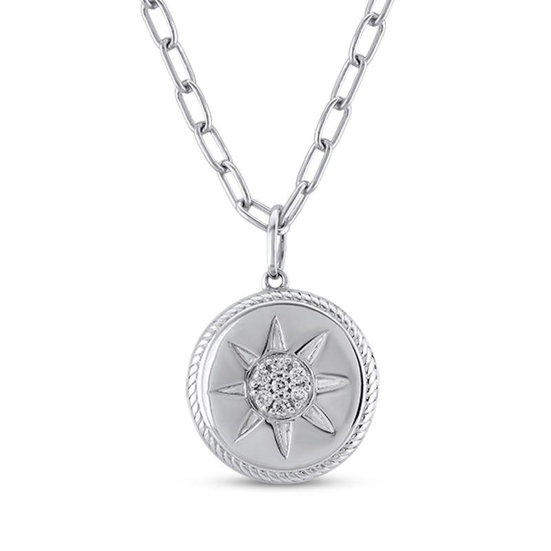 Main Image 1 of Multi-Diamond Sun Locket Necklace 1/10 ct tw Sterling Silver 18"