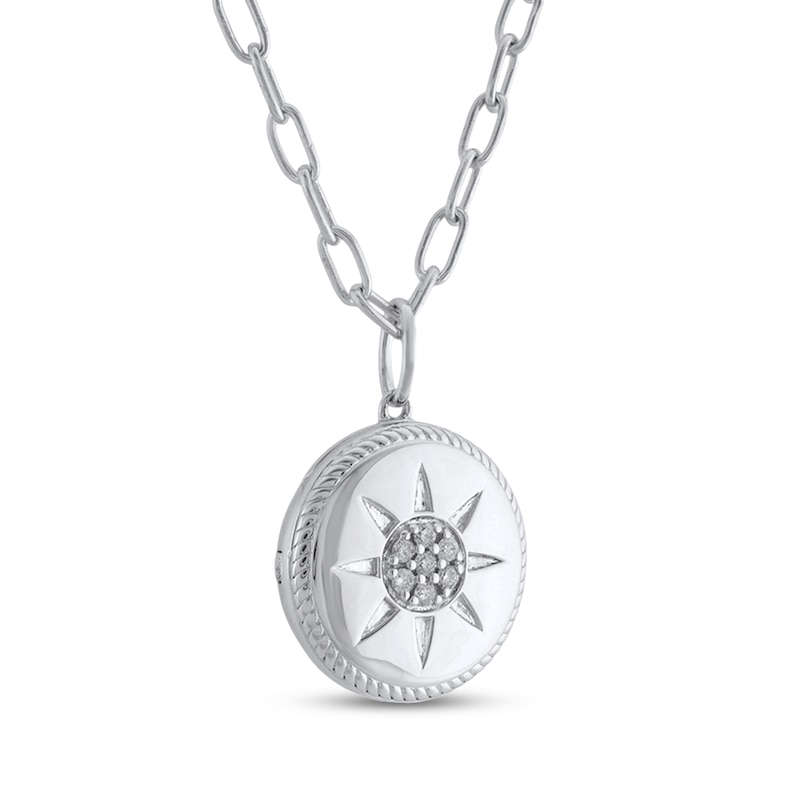 Main Image 2 of Multi-Diamond Sun Locket Necklace 1/10 ct tw Sterling Silver 18"
