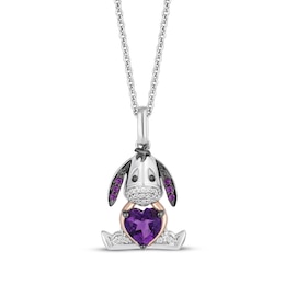 Disney Treasures Winnie the Pooh "Eeyore" Amethyst & Diamond Necklace 1/20 ct tw Sterling Silver & 10K Rose Gold 19"