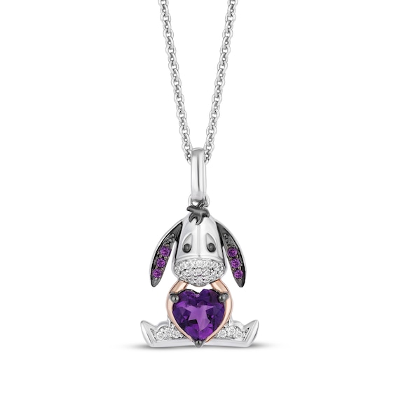 Disney Treasures Winnie the Pooh "Eeyore" Amethyst & Diamond Necklace 1/20 ct tw Sterling Silver & 10K Rose Gold 19"