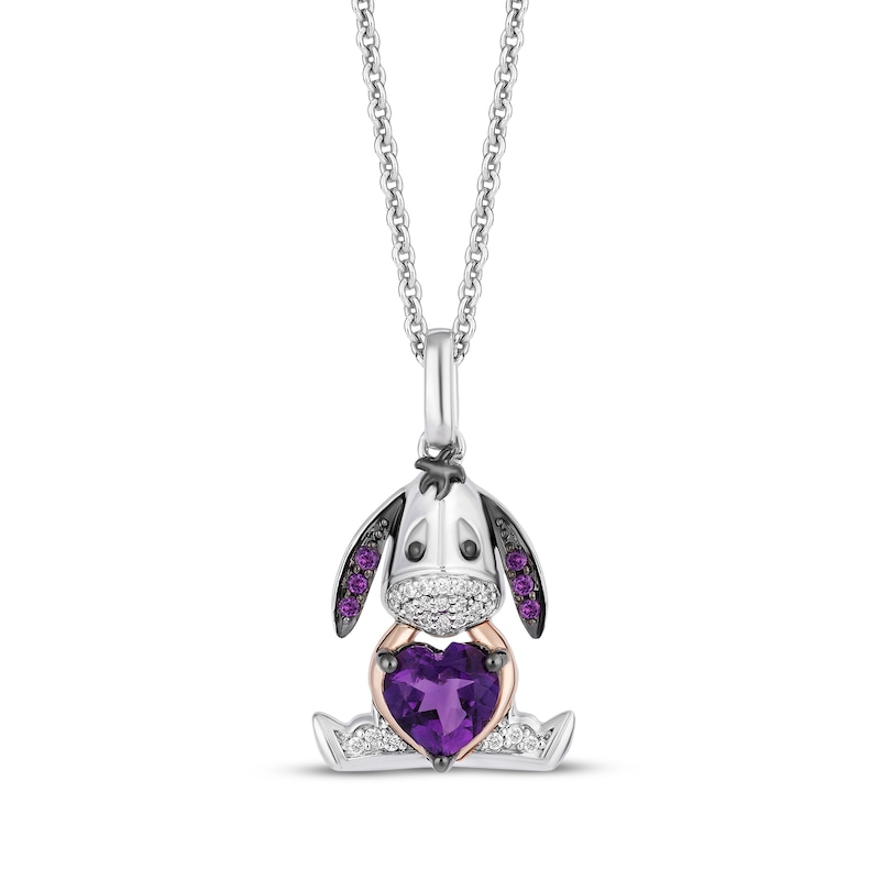 Main Image 1 of Disney Treasures Winnie the Pooh "Eeyore" Amethyst & Diamond Necklace 1/20 ct tw Sterling Silver & 10K Rose Gold 19"