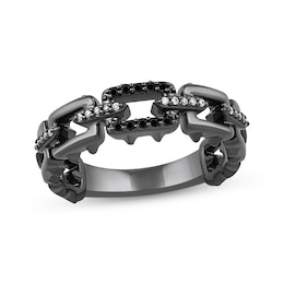 Ink & Ice Black & White Diamond Chain Link Ring 1/10 ct tw Black Rhodium-Plated Sterling Silver