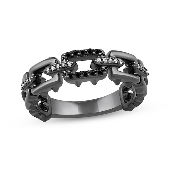 Ink & Ice Black & White Diamond Chain Link Ring 1/10 ct tw Black Rhodium-Plated Sterling Silver