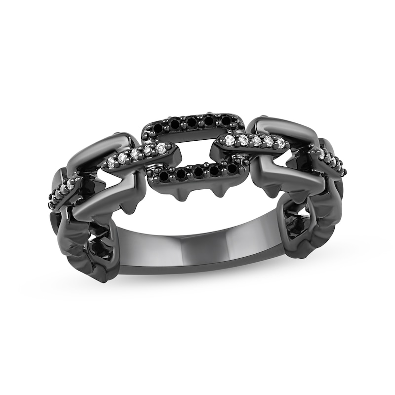 Main Image 1 of Ink & Ice Black & White Diamond Chain Link Ring 1/10 ct tw Black Rhodium-Plated Sterling Silver