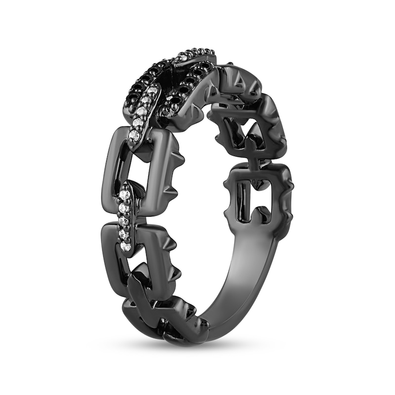 Main Image 2 of Ink & Ice Black & White Diamond Chain Link Ring 1/10 ct tw Black Rhodium-Plated Sterling Silver