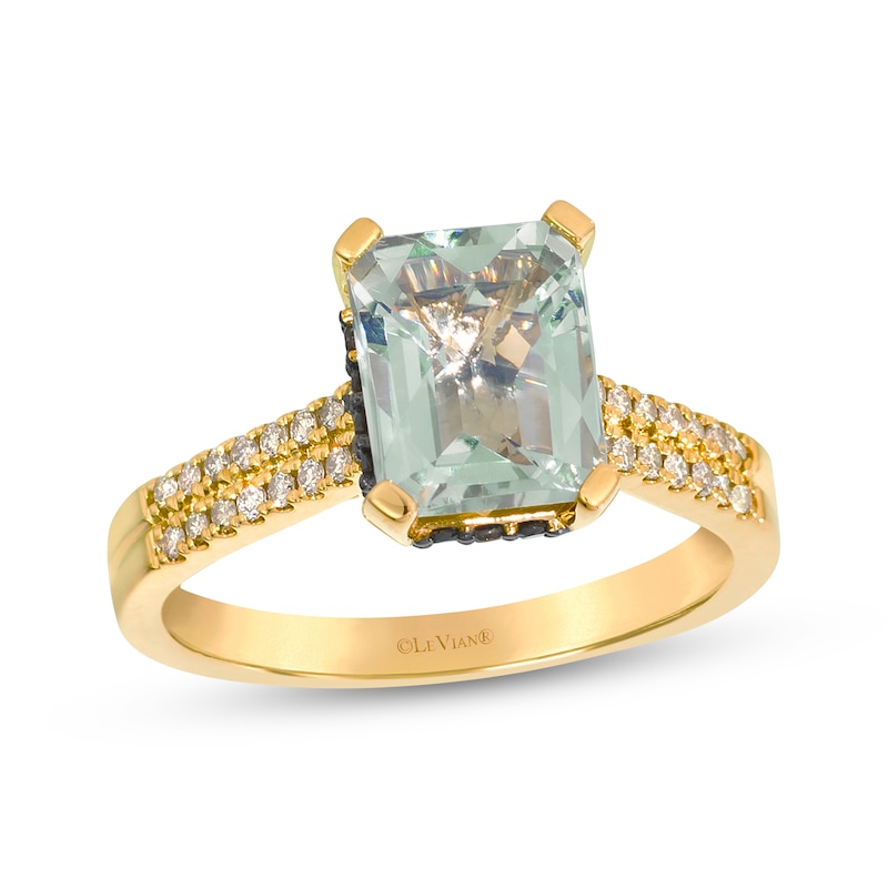 Main Image 1 of Le Vian Emerald-Cut Green Quartz & Tsavorite Ring 1/3 ct tw Diamonds 14K Honey Gold