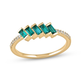 STUDIO BY KAY Baguette-Cut Lab-Created Emerald & White Lab-Created Sapphire Ring 24K Yellow Gold Vermeil Sterling Silver