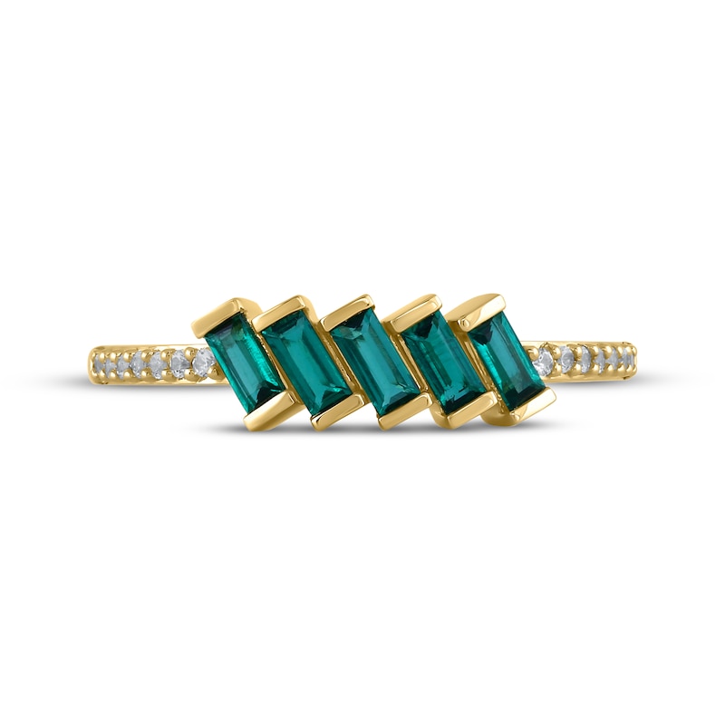 Main Image 3 of STUDIO BY KAY Baguette-Cut Lab-Created Emerald & White Lab-Created Sapphire Ring 24K Yellow Gold Vermeil Sterling Silver