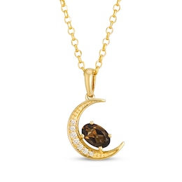 Le Vian Oval-Cut Chocolate Quartz & Diamond Accent Crescent Moon Necklace 14K Honey Gold 19"