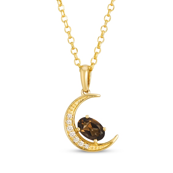 Le Vian Oval-Cut Chocolate Quartz & Diamond Accent Crescent Moon Necklace 14K Honey Gold 19"