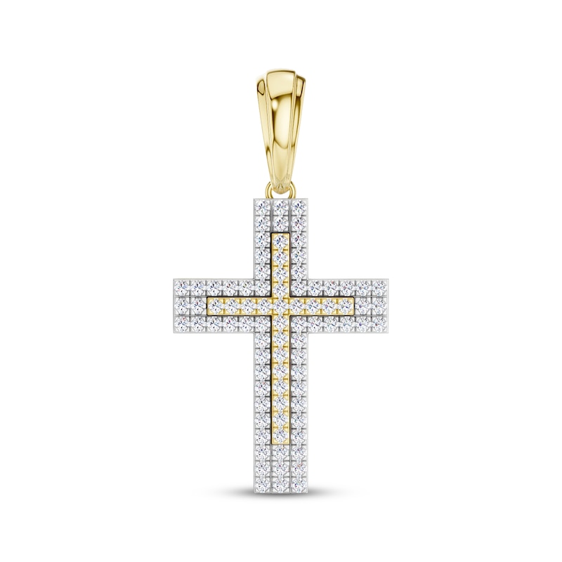 Main Image 1 of Diamond Multi-Row Cross Charm 1 ct tw 10K Yellow Gold
