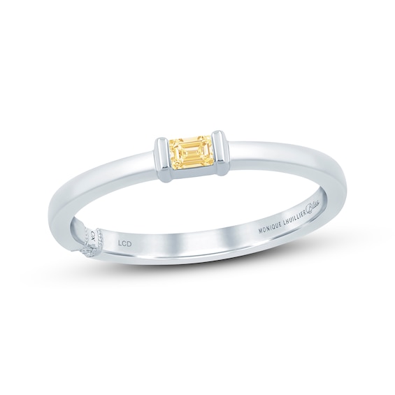 Monique Lhuillier Bliss Baguette-Cut Yellow Lab-Grown Diamond Solitaire Anniversary Ring 1/10 ct tw 18K White Gold