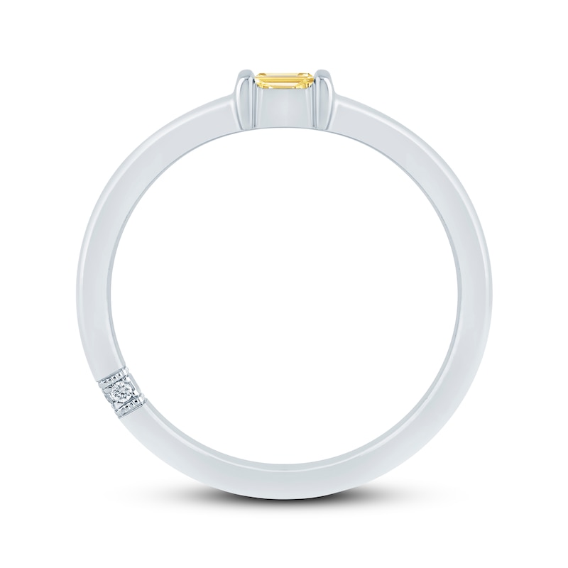 Main Image 3 of Monique Lhuillier Bliss Baguette-Cut Yellow Lab-Grown Diamond Solitaire Anniversary Ring 1/10 ct tw 18K White Gold
