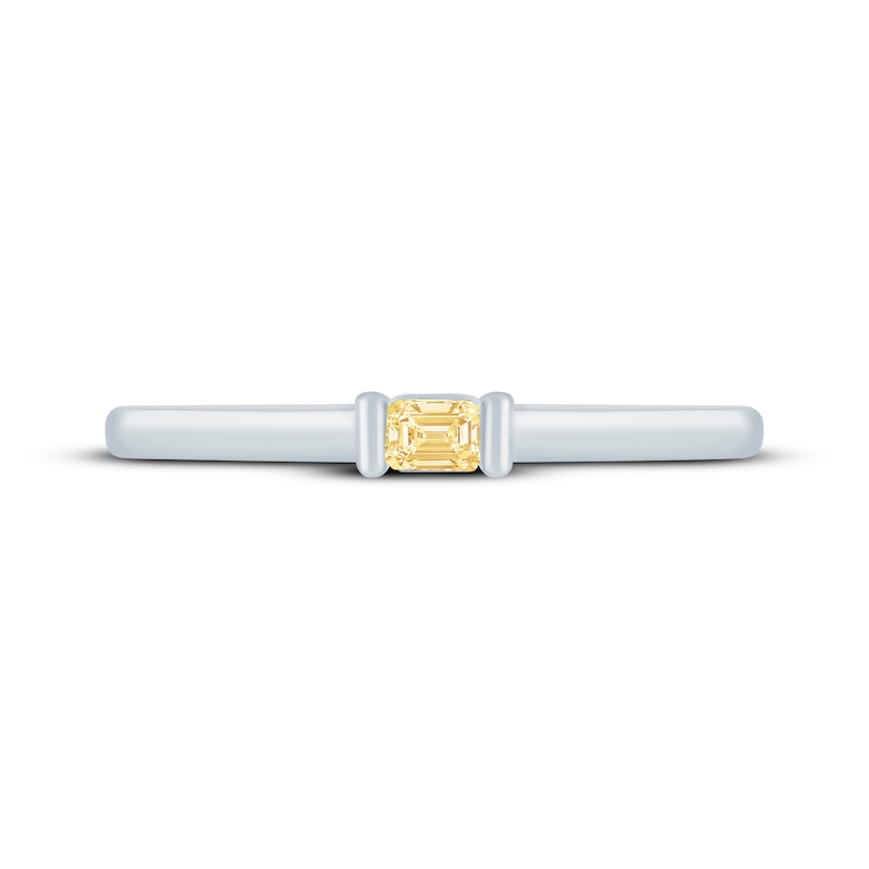 Main Image 4 of Monique Lhuillier Bliss Baguette-Cut Yellow Lab-Grown Diamond Solitaire Anniversary Ring 1/10 ct tw 18K White Gold