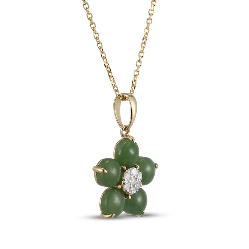 Main Image 2 of Nephrite Jade & Multi-Diamond Flower Necklace 1/10 ct tw 14K Yellow Gold 18"