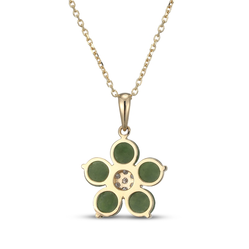 Main Image 3 of Nephrite Jade & Multi-Diamond Flower Necklace 1/10 ct tw 14K Yellow Gold 18"