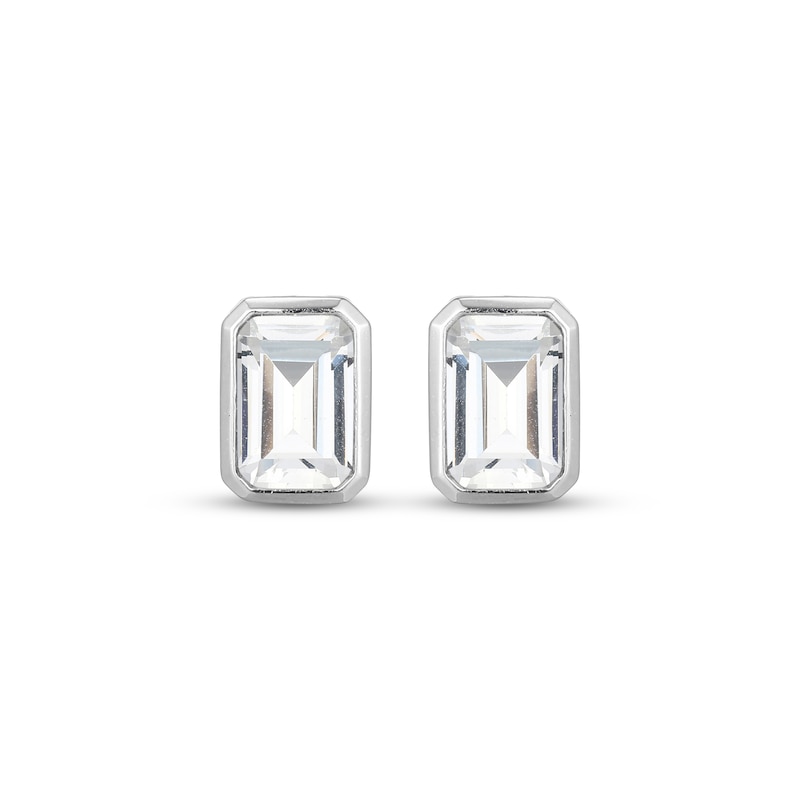 Main Image 2 of STUDIO BY KAY Emerald-Cut White Lab-Created Sapphire Bezel-Set Solitaire Stud Earrings Sterling Silver