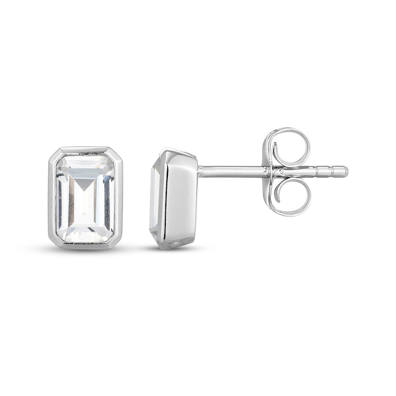 Main Image 3 of STUDIO BY KAY Emerald-Cut White Lab-Created Sapphire Bezel-Set Solitaire Stud Earrings Sterling Silver