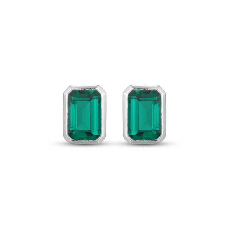 Main Image 2 of STUDIO BY KAY Emerald-Cut Lab-Created Emerald Bezel-Set Solitaire Stud Earrings Sterling Silver