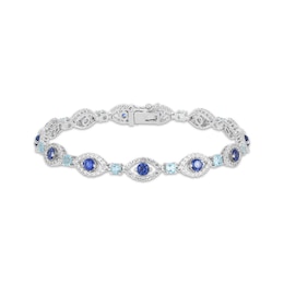 Swiss Blue Topaz, Blue & White Lab-Created Sapphire Evil Eye Bracelet 7.25"