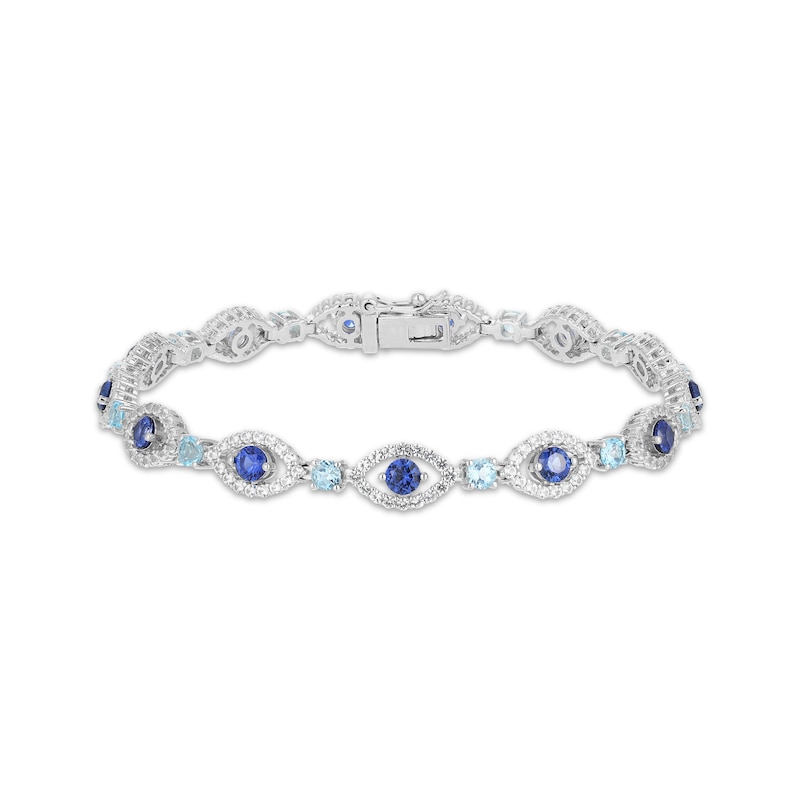 Main Image 1 of Swiss Blue Topaz, Blue & White Lab-Created Sapphire Evil Eye Bracelet 7.25"