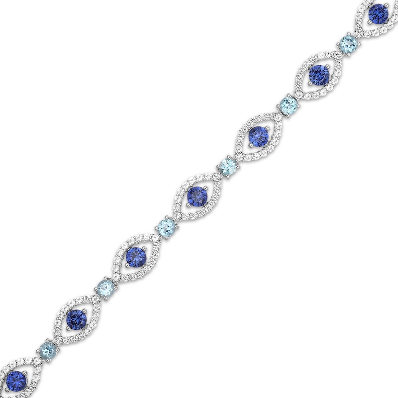 Main Image 2 of Swiss Blue Topaz, Blue & White Lab-Created Sapphire Evil Eye Bracelet 7.25"