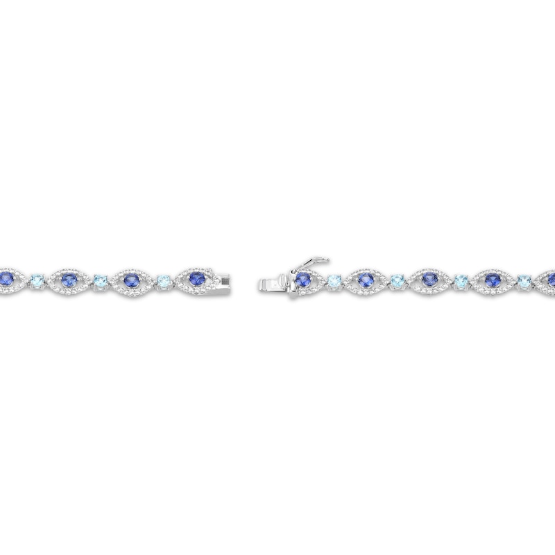 Main Image 3 of Swiss Blue Topaz, Blue & White Lab-Created Sapphire Evil Eye Bracelet 7.25"