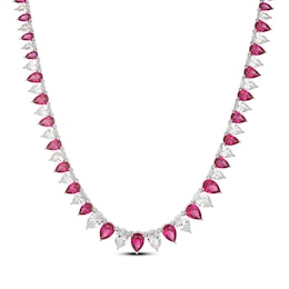 Pear-Shaped Lab-Created Ruby & White Lab-Created Sapphire Line Necklace Sterling Silver 18"