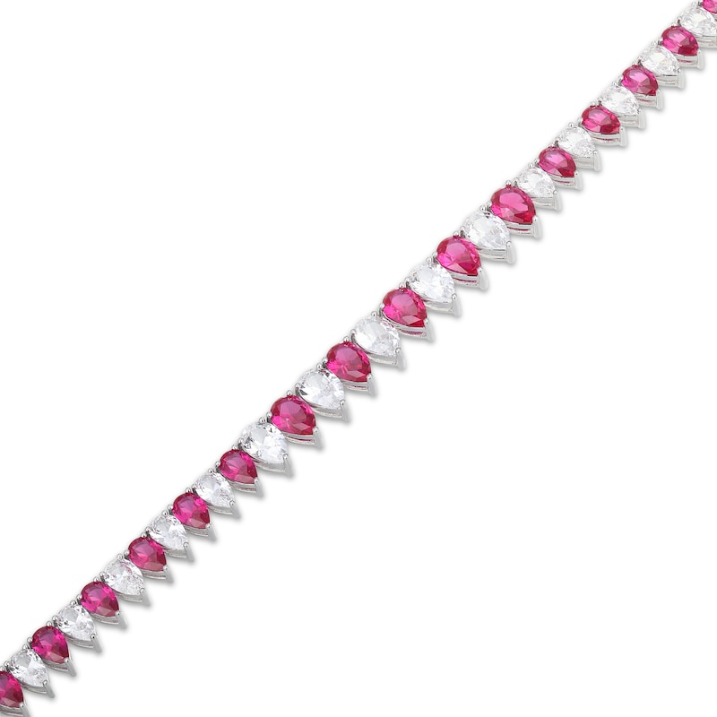 Main Image 2 of Pear-Shaped Lab-Created Ruby & White Lab-Created Sapphire Line Necklace Sterling Silver 18"