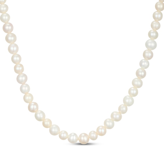 4.5-5mm Cultured Pearl & White Lab-Created Sapphire Strand Necklace Sterling Silver 18"
