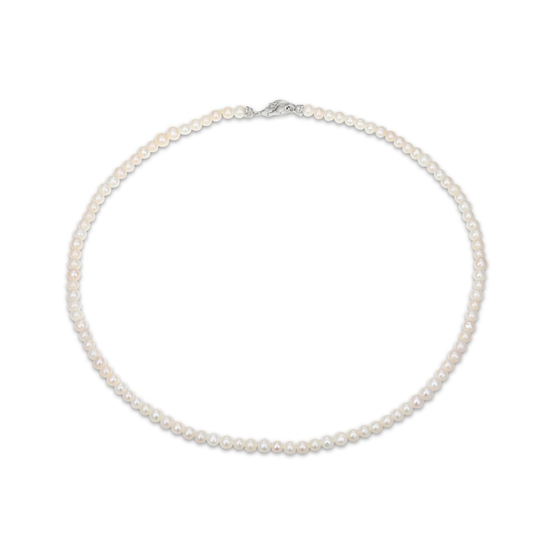 Main Image 2 of 4.5-5mm Cultured Pearl & White Lab-Created Sapphire Strand Necklace Sterling Silver 18"