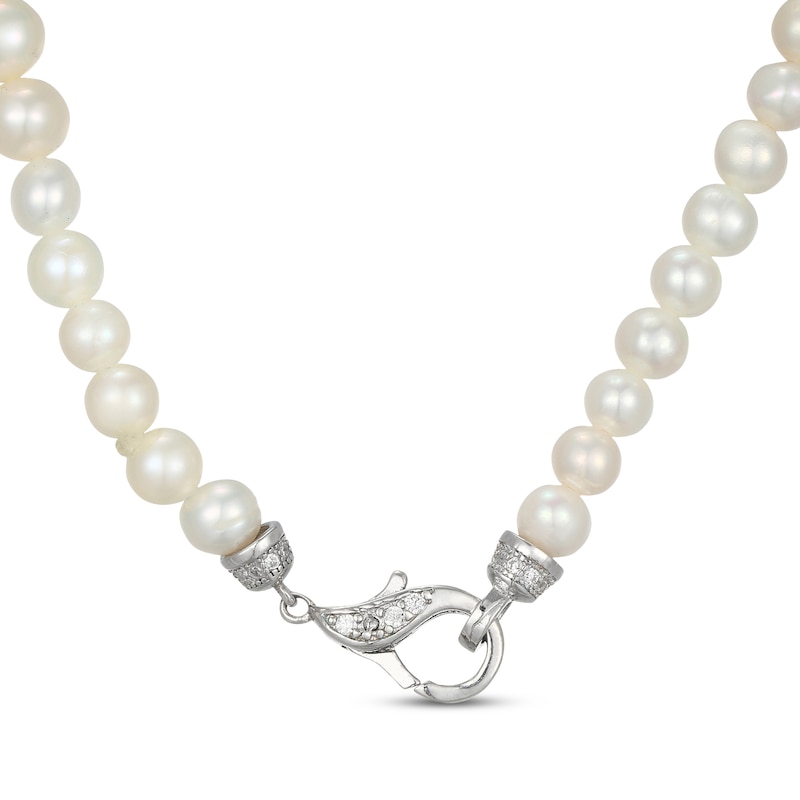 Main Image 3 of 4.5-5mm Cultured Pearl & White Lab-Created Sapphire Strand Necklace Sterling Silver 18"