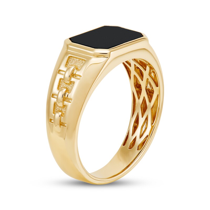 Main Image 2 of Men's Emerald-Cut Black Onyx Signet Ring 10K Yellow Gold