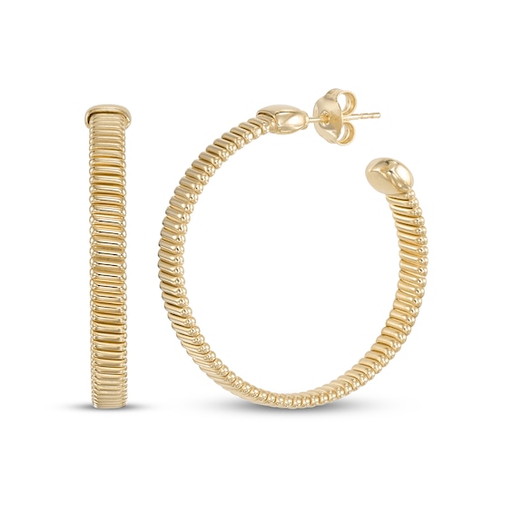 Ribbed Hoop Earrings 24K Yellow Gold Vermeil Sterling Silver 35mm