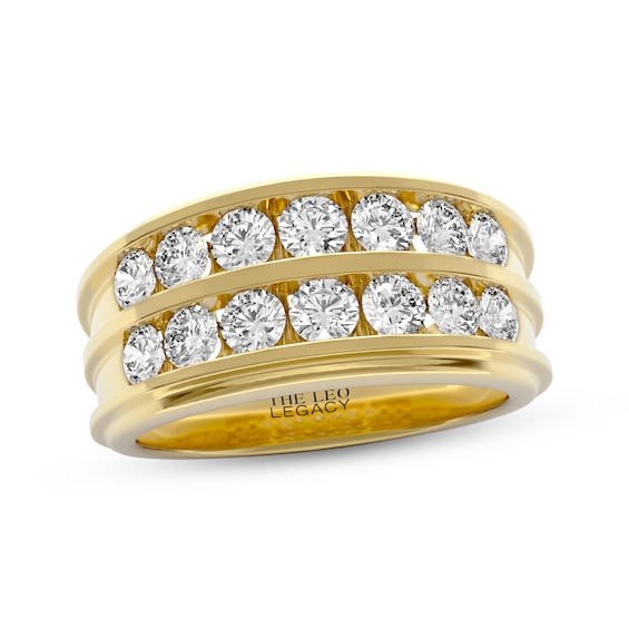 THE LEO Legacy Lab-Grown Diamond Men's Two-Row Channel Wedding Band 2 ct tw 14K Yellow Gold