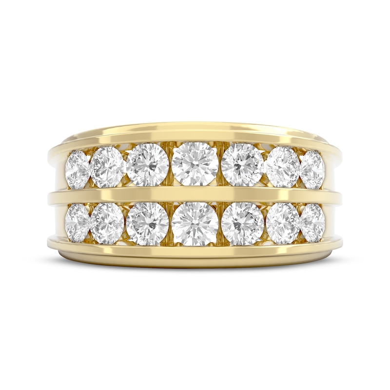 Main Image 3 of THE LEO Legacy Lab-Grown Diamond Men's Two-Row Channel Wedding Band 2 ct tw 14K Yellow Gold