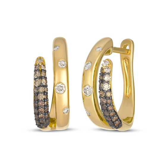 Le Vian Desert Diamonds Chocolate Ombré Two-Row Hoop Earrings 1/2 ct tw 14K Honey Gold