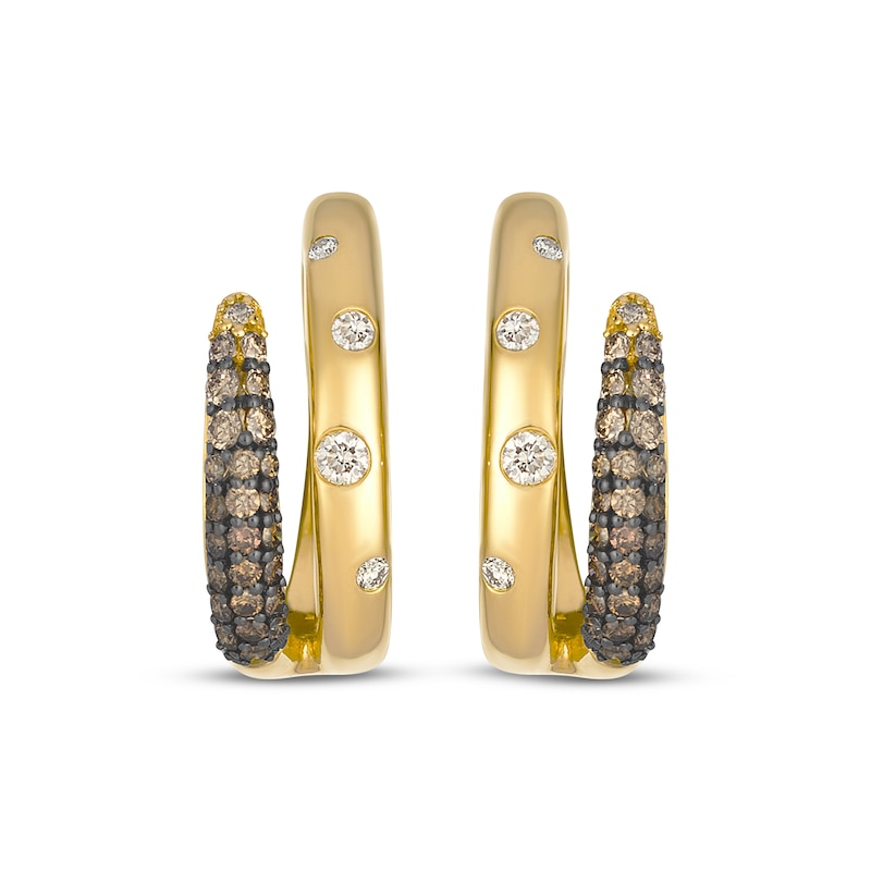 Main Image 2 of Le Vian Desert Diamonds Chocolate Ombré Two-Row Hoop Earrings 1/2 ct tw 14K Honey Gold