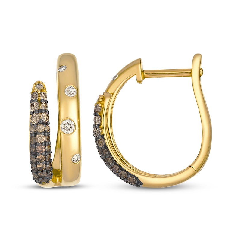 Main Image 3 of Le Vian Desert Diamonds Chocolate Ombré Two-Row Hoop Earrings 1/2 ct tw 14K Honey Gold