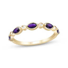 Now + Forever Marquise-Cut Amethyst & Diamond Accent Anniversary Ring 10K Yellow Gold