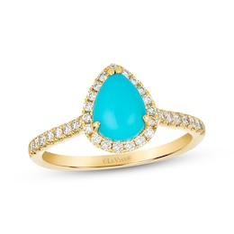 Le Vian Pear-Shaped Turquoise Halo Ring 1/3 ct tw Diamonds 14K Honey Gold