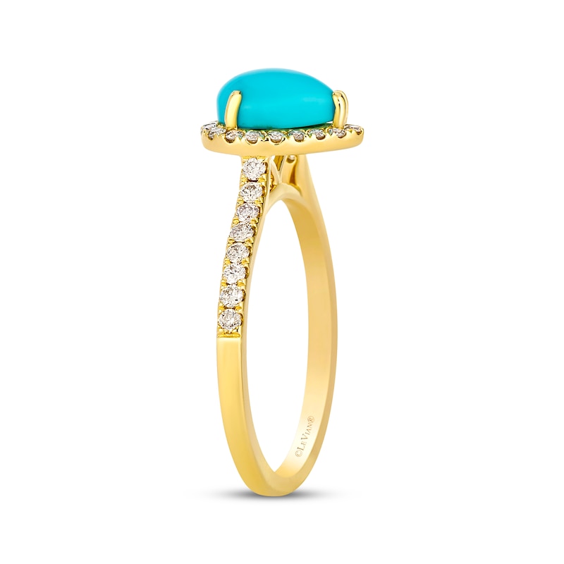 Main Image 2 of Le Vian Pear-Shaped Turquoise Halo Ring 1/3 ct tw Diamonds 14K Honey Gold